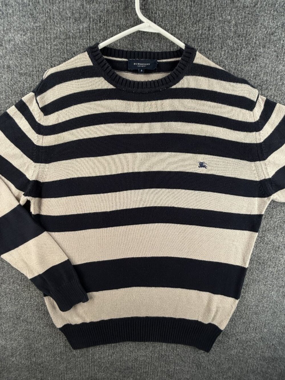 Burberry London Pullover Long Sleeve Striped Blue 5 Logo Cotton Crew Neck Knit